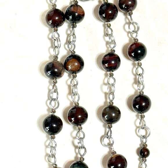 Genuine Dark Brown Agate Necklace, Natural Gemstone & Silver Leaf Branch Pendant - Picture 8 of 14